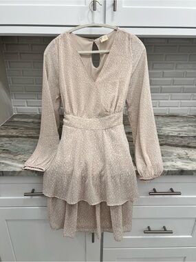 Japna Soft Dusty Pink Long-Sleeve Tiered tie back Dress